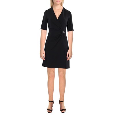 DKNY Womens Black Crepe Gathered Workwear Sheath Dress 2 BHFO 2221