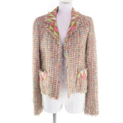 Chanel 04A P24510 Alpaca Blend Coco Button Front Open Ribbon Tweed Jacket 36