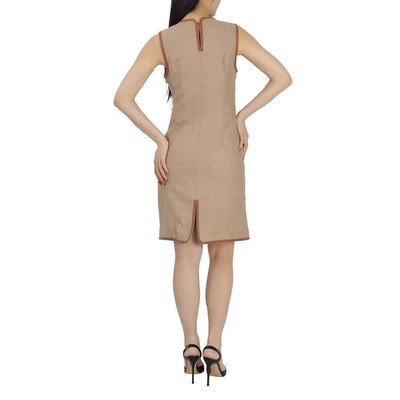 Pre-owned Burberry Ladies Biscuit Button Panel Detail Wool-blend Shift Dress In Check Description