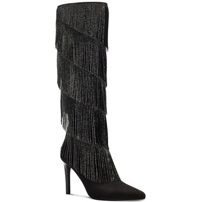 

INC Женские сапоги до колена из искусственной замши Shyn с бахромой BHFO 5282, Black bling, Shyn