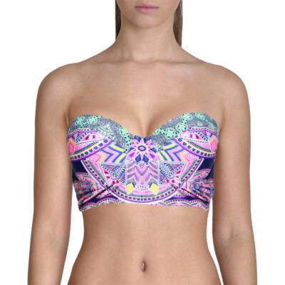 

Jessica Simpson Womens Navy Lace-Up Back Bandeau Swim Top  BHFO 2172, Navy multi