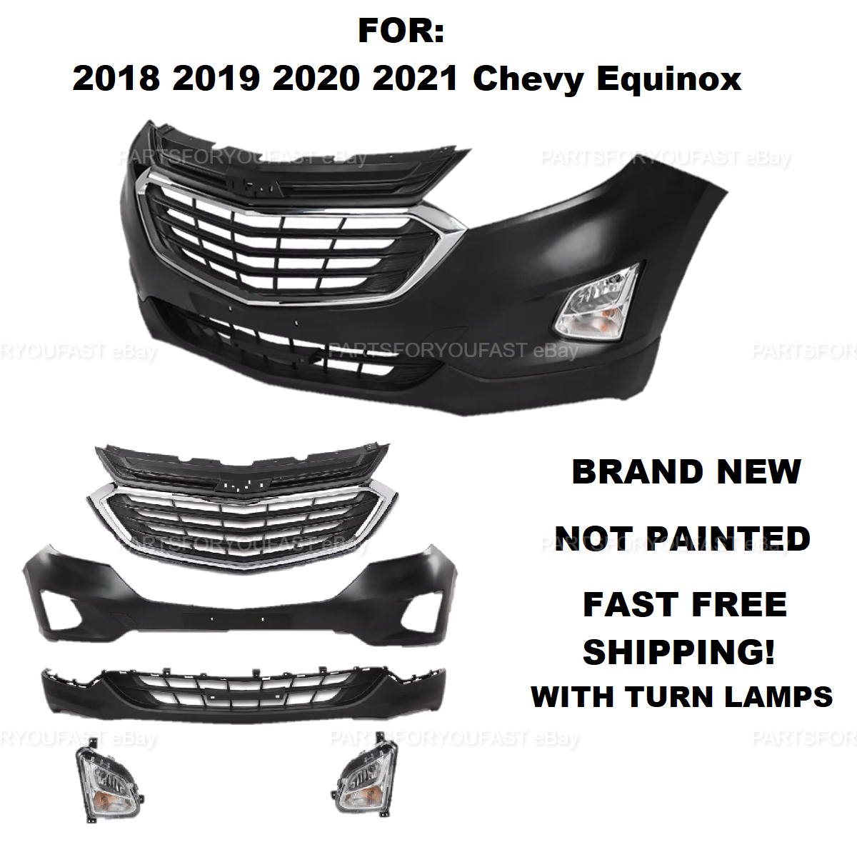 For 2018-2021 Chevrolet Chevy Equinox Front Bumper Upper Lower Grill Fog Lights