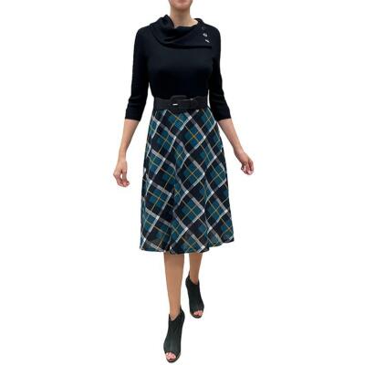 Signature By Robbie Bee Womens Black Plaid Cowl Neck Sweaterdress L BHFO 6470