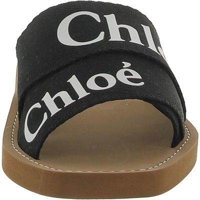 Pre-owned Chloé Chloe Womens Woody Logo Slip On Square Toe Slide Sandals Shoes Bhfo 2984 In Black