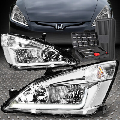 ДЛЯ 03-07 HONDA ACCORD СВЕТОДИОДНЫЕ ТРУБКИ DRL ХРОМИРОВАННЫЕ/ЯНТАРНЫЕ УГЛОВЫЕ ФАРЫ + НАБОР ИНСТРУМЕНТОВ