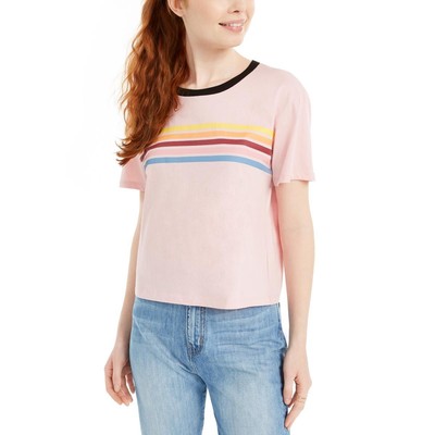 Женская розовая хлопковая футболка в полоску Rebellious One Top Juniors S BHFO 0065