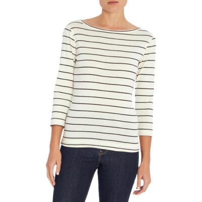 

Женская классическая британская футболка из смесового хлопка с рукавом 3/4 в полоску Three Dots, Pristine espresso