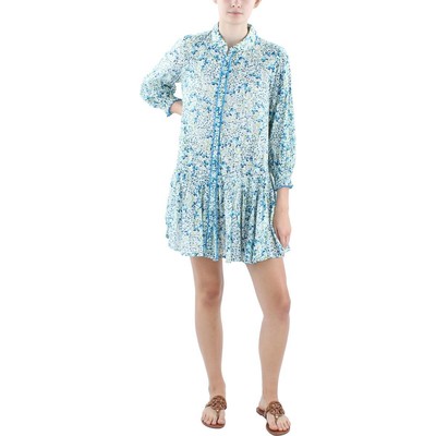 Женское белое короткое платье-рубашка Poupette St Barth с принтом в виде ушек, M/L BHFO 8067