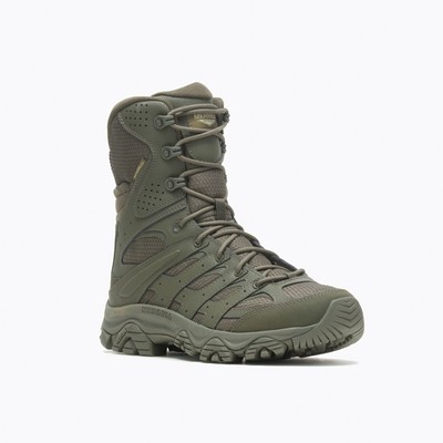Pre-owned Merrell Work Men's 8" Moab 3 Mid Tactical Zip Waterproof Boot Dark Olive - In Green