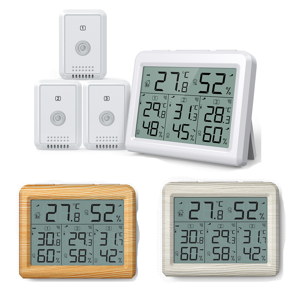 Funk LCD Digitales Thermometer Außentemperatur Aussen Innentemperatur Weiß
