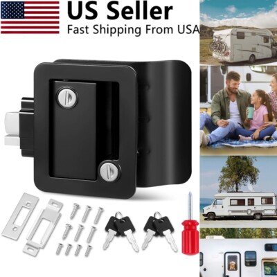 Black RV Paddle Entry Door Lock Latch Handle Knob Deadbolt New Camper Trailer 