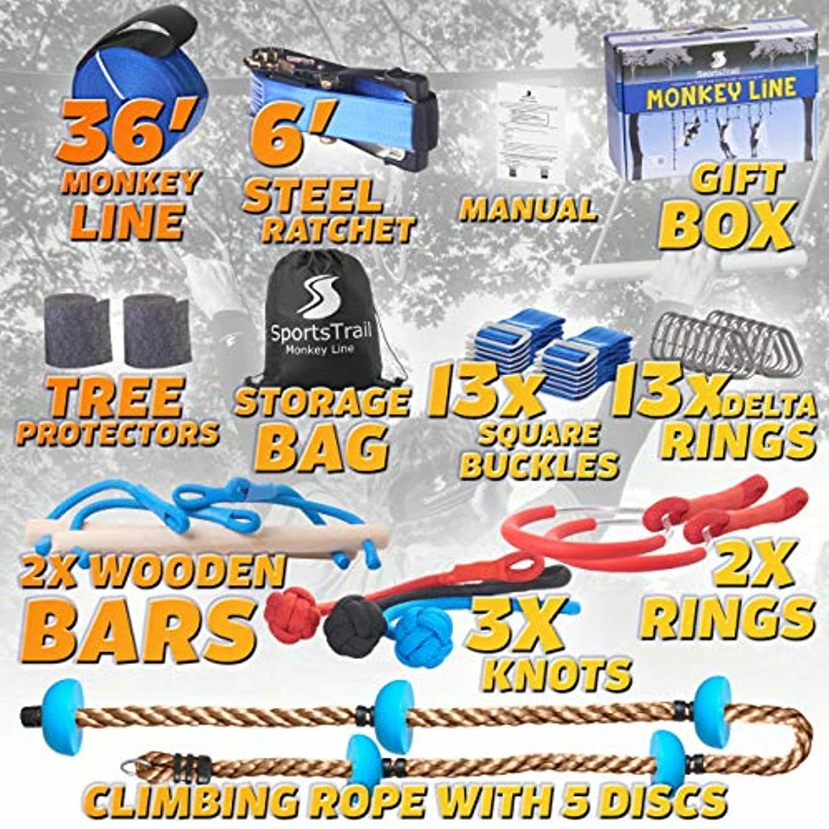 Ninja Warrior Obstacle Course for Kids 42' Slackline Kit ...