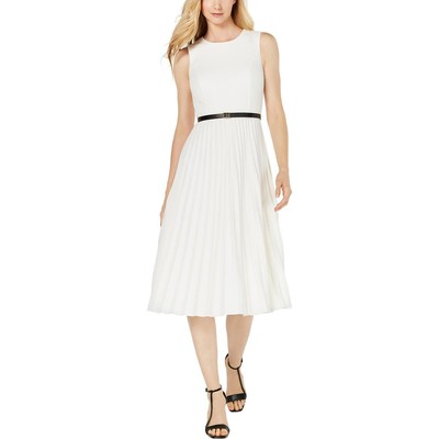

Женское плиссированное коктейльное платье миди цвета слоновой кости Calvin Klein  BHFO 8768, Cream