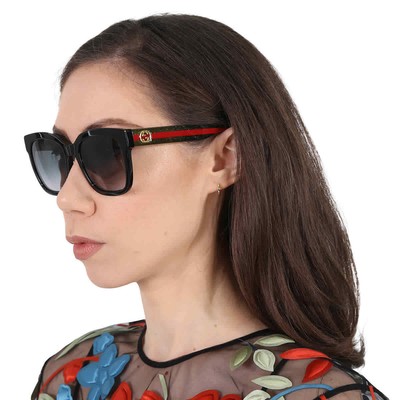 Pre-owned Gucci Grey Gradient Square Ladies Sunglasses Gg0034sn 002 54 Gg0034sn 002 54 In Gray
