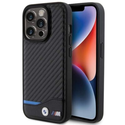 BMW Apple iPhone 15 Pro Schutzhülle Case Cover Hülle Leather Carbon Schwarz