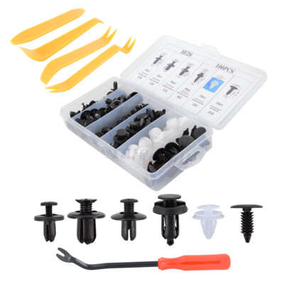 100pc 6Size Car Body Plastic Rivets Fastener Grille Fender Bumper Clips +5 Tools