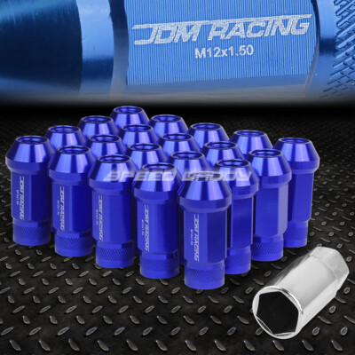 НАБОР ГАЕК JDM С ОТКРЫТЫМ КОНЦОМ ИЗ АЛЮМИНИЯ СИНЕГО ЦВЕТА С 20 НАКОНЕЧНИКАМИ + АДАПТЕР M12X1,5 ДИАМЕТРОМ 25 ММ / ВЫСОТОЙ 50 ММ
