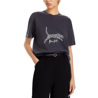 Anine Bing Womens Black Printed Logo Crewneck Graphic T-Shirt Shirt L BHFO 0980