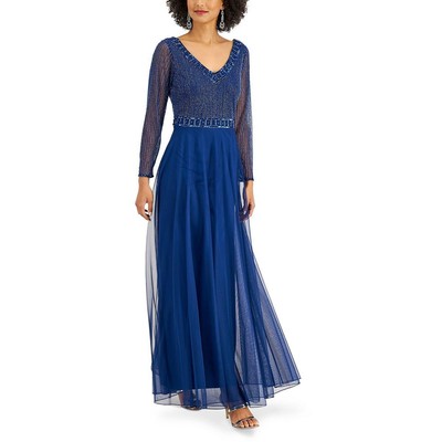 

Женское вечернее платье макси темно-синего цвета JKara с украшением  BHFO 7834, Cobalt blue
