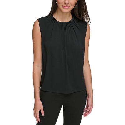 DKNY Womens Black Pleated-Neck Sleeveless Casual Blouse Petites PXS BHFO 0959