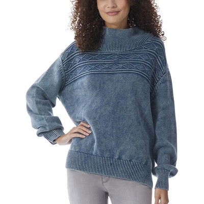 

Женский синий текстурированный вязаный топ с воротником-трубой Jones New York  BHFO 1455, Indigo wash