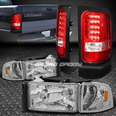 ХРОМИРОВАННАЯ ФАРА В КОРПУСЕ + ПОВОРОТНЫЙ СИГНАЛ + КРАСНЫЙ СВЕТОДИОДНЫЙ ЗАДНИЙ ФОНАРЬ ДЛЯ 94-02 DODGE RAM