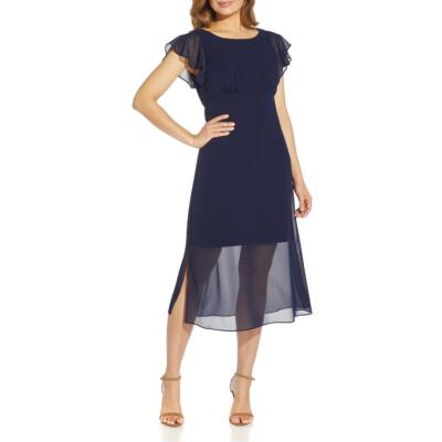 

Adrianna Papell Женское шифоновое коктейльное платье миди Illusion BHFO 3122, Navy