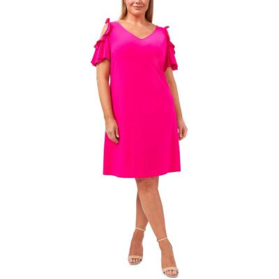 

MSK Женское розовое платье до колена с открытыми плечами и v-образным вырезом плюс  BHFO 5615, Bright pink