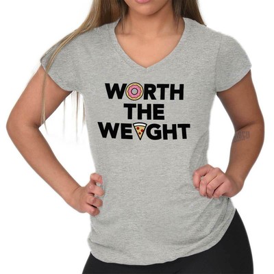 Worth The Weight Donut Pizza Cute Edgy Eating Gy Womens Fitted V Neck Graphic Te