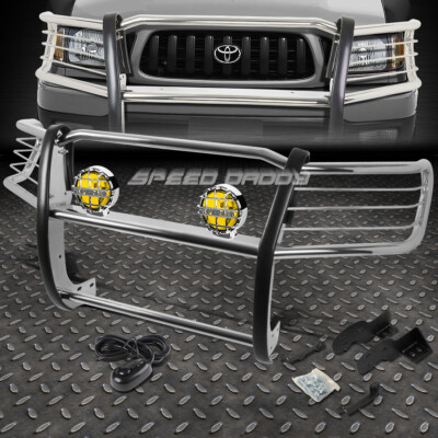 ХРОМИРОВАННАЯ РЕШЕТКА РАДИАТОРА + КРУГЛАЯ ПРОТИВОТУМАННАЯ ФАРА ЯНТАРНОГО ЦВЕТА ДЛЯ ПИКАПА TOYOTA TACOMA 98-04