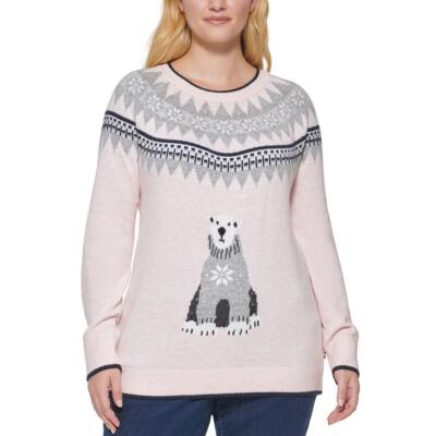 Tommy Hilfiger Womens Polar Bear Fairisle Crewneck Sweater Top Plus BHFO 5341