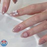 White Bow Press on Nails Short Almond Fake Nails with Heart Bow Rhinestone Design - Nude Nail Press ons,Reusable, Acrylic,Glossy Full Cover Artificial Stick on Nail for Women Manicure 24 Pcs