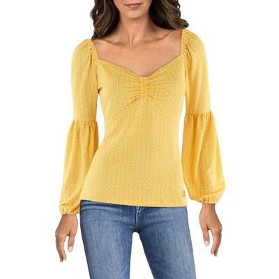 Женская желтая блузка с цветочным принтом и рюшами MICHAEL Michael Kors L BHFO 6949