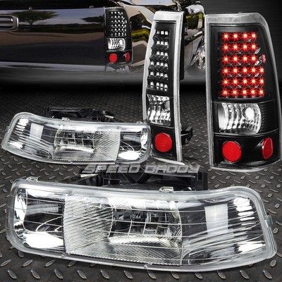 ХРОМИРОВАННАЯ ХРУСТАЛЬНАЯ ФАРА + УГОЛОК + ЧЕРНЫЙ СВЕТОДИОДНЫЙ ЗАДНИЙ ФОНАРЬ ДЛЯ 99-02 CHEVY SILVERADO