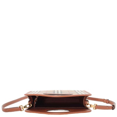 Pre-owned Burberry Ladies Briar Brown Check And Leather Mini Pocket Bag 8066166