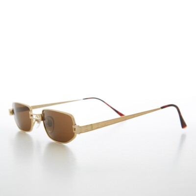 Gold Small Rectangle Metal Punk Vintage Sunglasses - Hitch