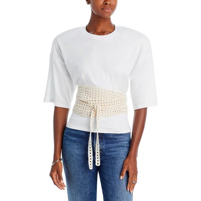 The Mannei Womens White Padded Shoulder Tee Pullover Top Shirt 40 BHFO 5745