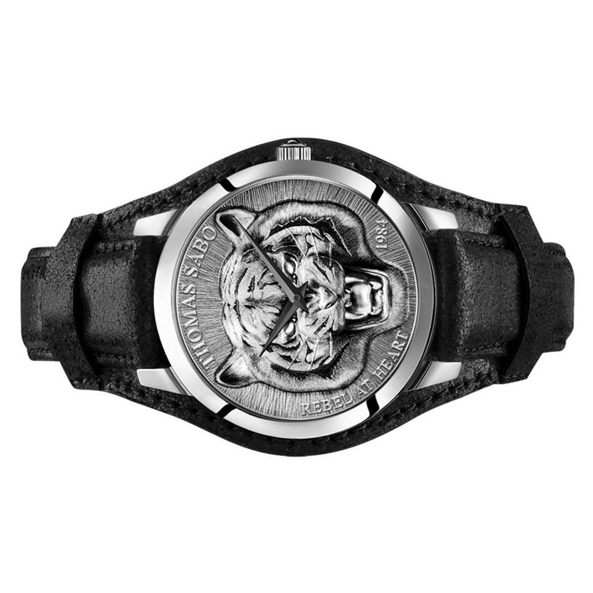 Pre-owned Thomas Sabo Men's Wristwatch Rebel At Heart Wa0367-203-7 29/32-1 21/32in Leder
