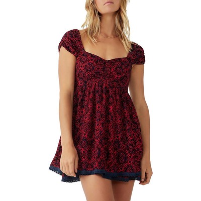 Женское короткое многоуровневое мини-платье Free People Tabitha Red с принтом XS BHFO 5176