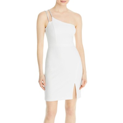 Женское коктейльное и вечернее платье цвета морской волны с украшением из слоновой кости на одно плечо 4 BHFO 2244