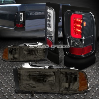 ЗАКОПЧЕННЫЙ КОРПУС ФАРЫ OE + УГОЛОК + ХРОМИРОВАННЫЙ 3D СВЕТОДИОДНЫЙ ЗАДНИЙ ФОНАРЬ ДЛЯ 94-02 DODGE RAM