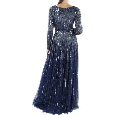 Pre-owned Mac Duggal Womens Sequined Maxi Special Occasion Evening Dress Gown Bhfo 1871 In Midnight