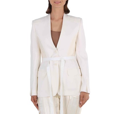 Pre-owned Burberry Single-breasted Belted Wool Blazer Jacket In White