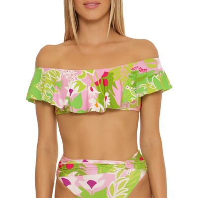 

Trina Turk Womens La Palma Топ бикини с принтом и открытыми плечами BHFO 3341, Multi