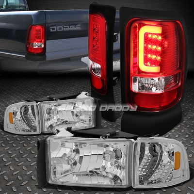 ХРОМИРОВАННЫЙ КОРПУС ФАРЫ + СИГНАЛЬНАЯ ЛАМПА + КРАСНЫЙ 3D СВЕТОДИОДНЫЙ ЗАДНИЙ ФОНАРЬ ДЛЯ 94-02 DODGE RAM