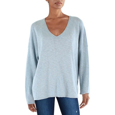 

Женская синяя вязаная рубашка с длинным рукавом Eileen Fisher, свитер с v-образным вырезом, топ  BHFO 4068, Синий