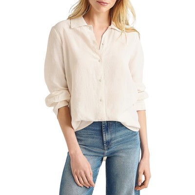 Splendid Womens Beige Slub Linen Blend Button-Down Top Shirt M BHFO 4523