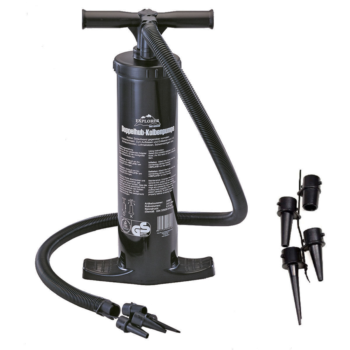 Tiger Luftpumpe 4 Liter Doppelhub Luftpumpe mit Manometer Schlauchbootpumpe