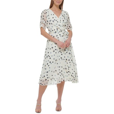 Женское миди-платье в горошек цвета слоновой кости DKNY 4 BHFO 5712