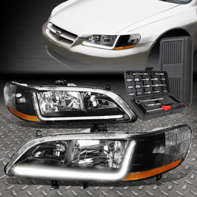 ДЛЯ 98-02 HONDA ACCORD LED DRL L-ОБРАЗНАЯ ПЛАНКА DRL ЧЕРНЫЕ/ЯНТАРНЫЕ УГЛОВЫЕ ФАРЫ + НАБОР ИНСТРУМЕНТОВ